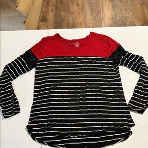 Maurices Red and Black Striped Long Sleeve Top